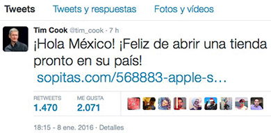 Con un tuit, Tim Cook confirm la Apple Store de Mxico